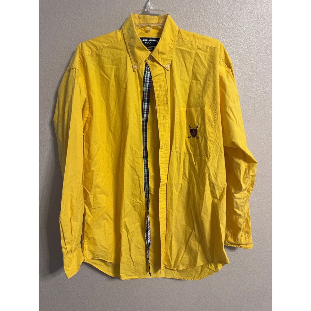 Ralph Lauren Golf Button Down Shirt Yellow Golf Club Crest Size M LT Cotton